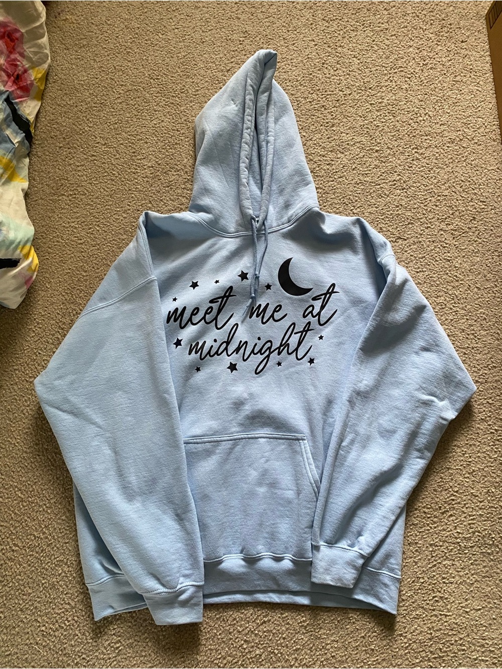 Gildan Light Blue Pullover Hoodie. Taylor Swift “meet me at midnight”